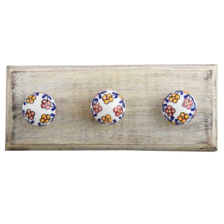 Mustard And Red Tiny Flower Ceramic Wooden Hook 